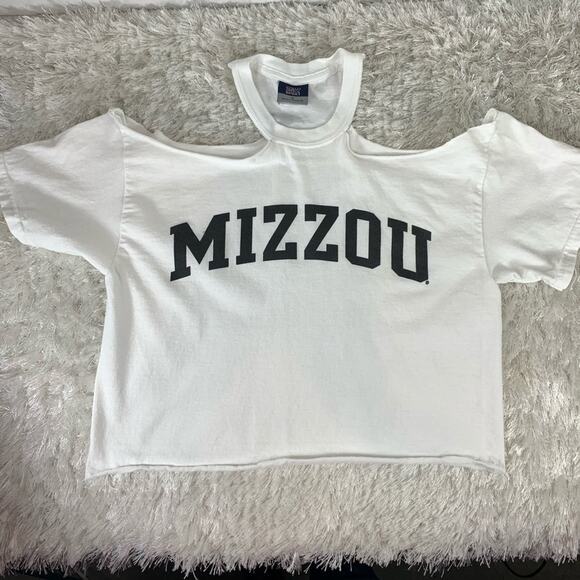 Mizzou White T Cold Shoulder T Shirt Sz Medium - Picture 5 of 7